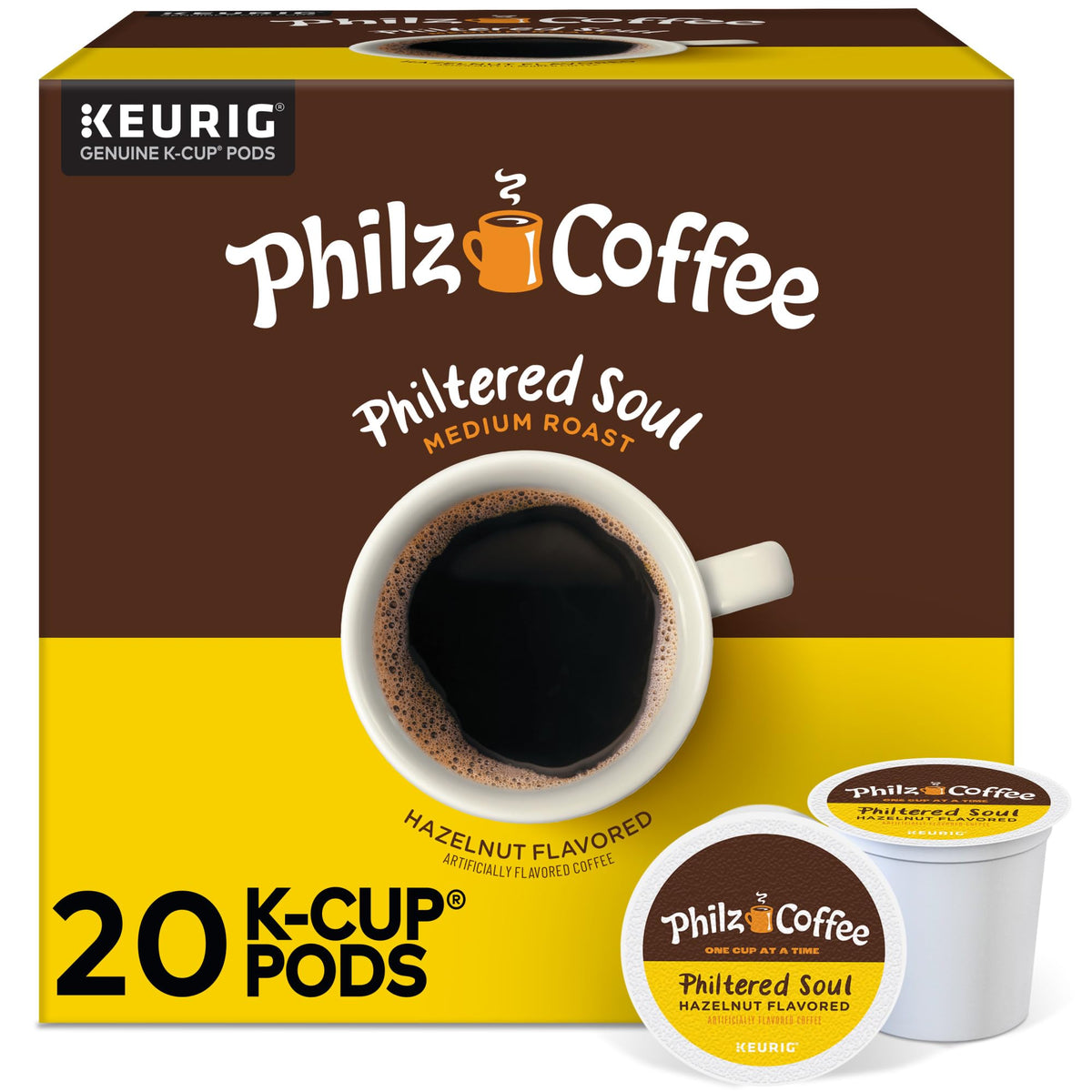 Philz Philtered Soul K-Cup pod ready for Keurig machines with smooth hazelnut aroma.