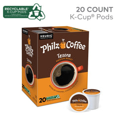 Philz Tesora K-Cup pod close-up aroma suggesting inviting sweetness and roasted depth
