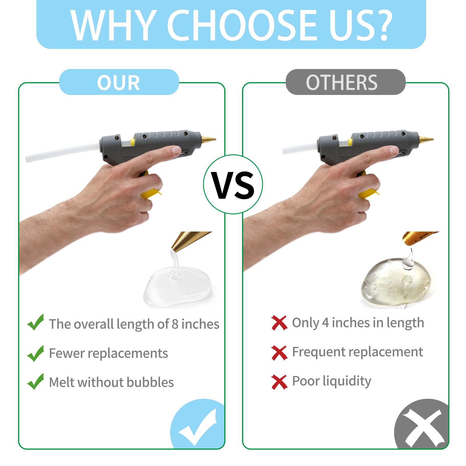 Phinus clear glue sticks in gun feed image for easy use