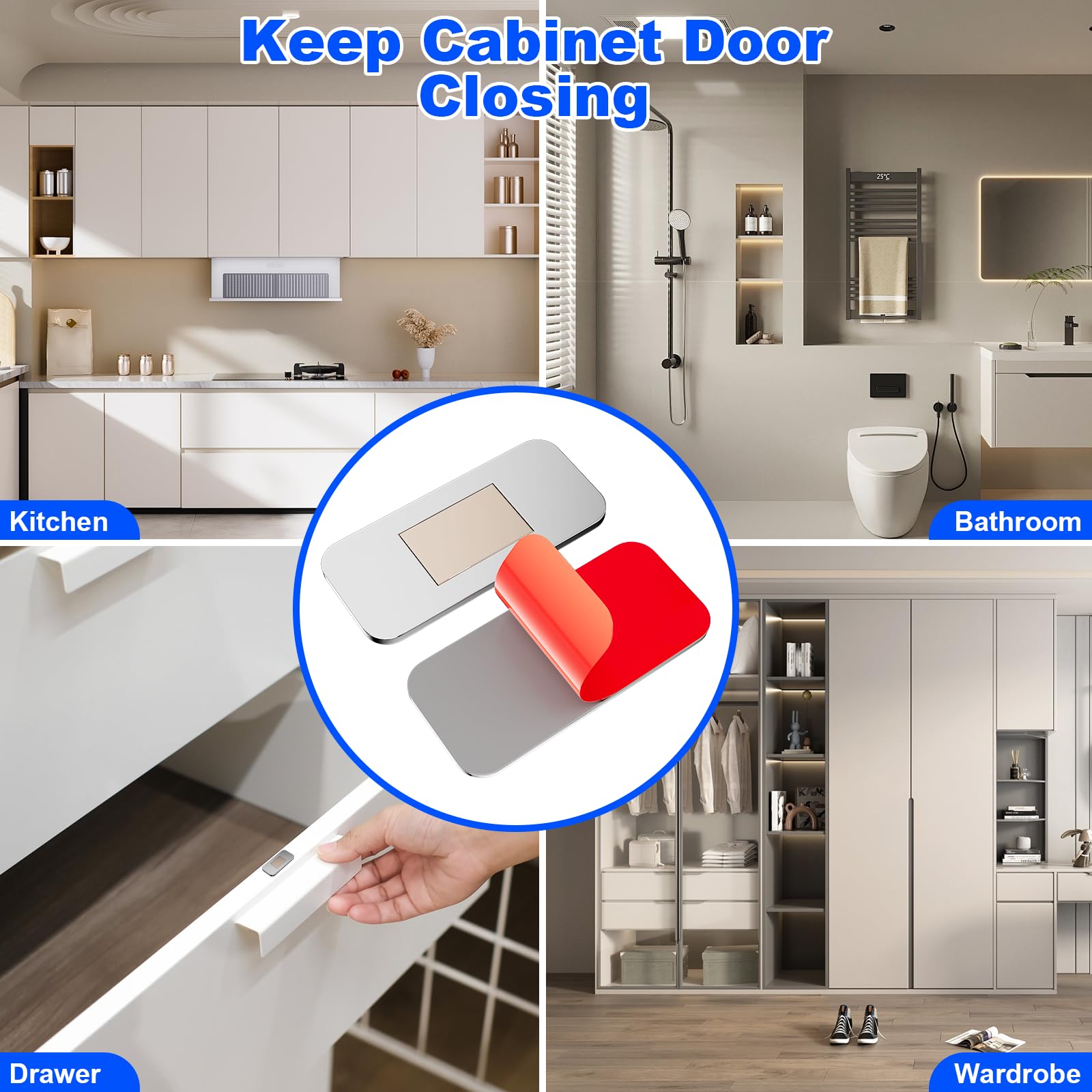 PHIXBEAR magnetic catch in kitchen keeps drawers and doors tidy.