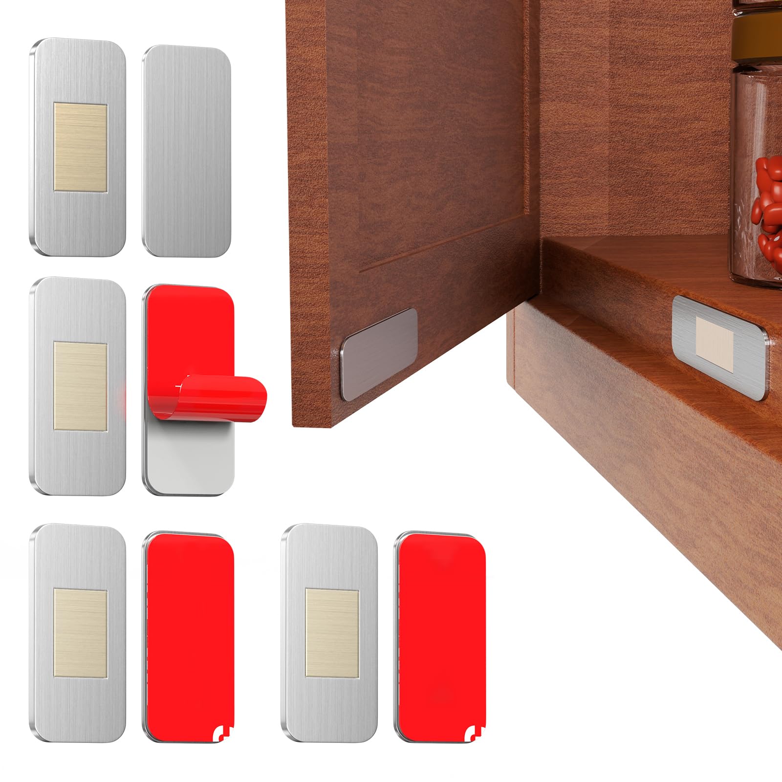 PHIXBEAR No Drill Magnetic Cabinet Door Catch with adhesive enables tool-free installation.