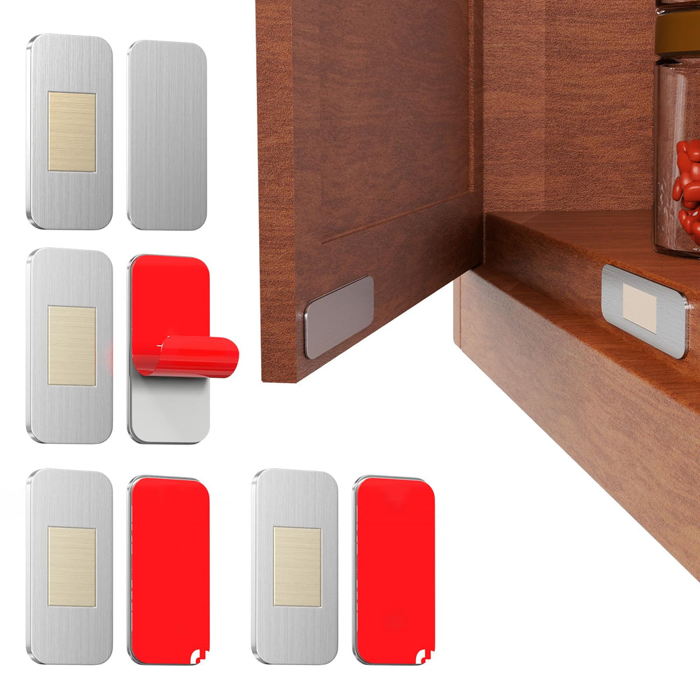 PHIXBEAR No Drill Magnetic Cabinet Door Catch with adhesive enables tool-free installation.