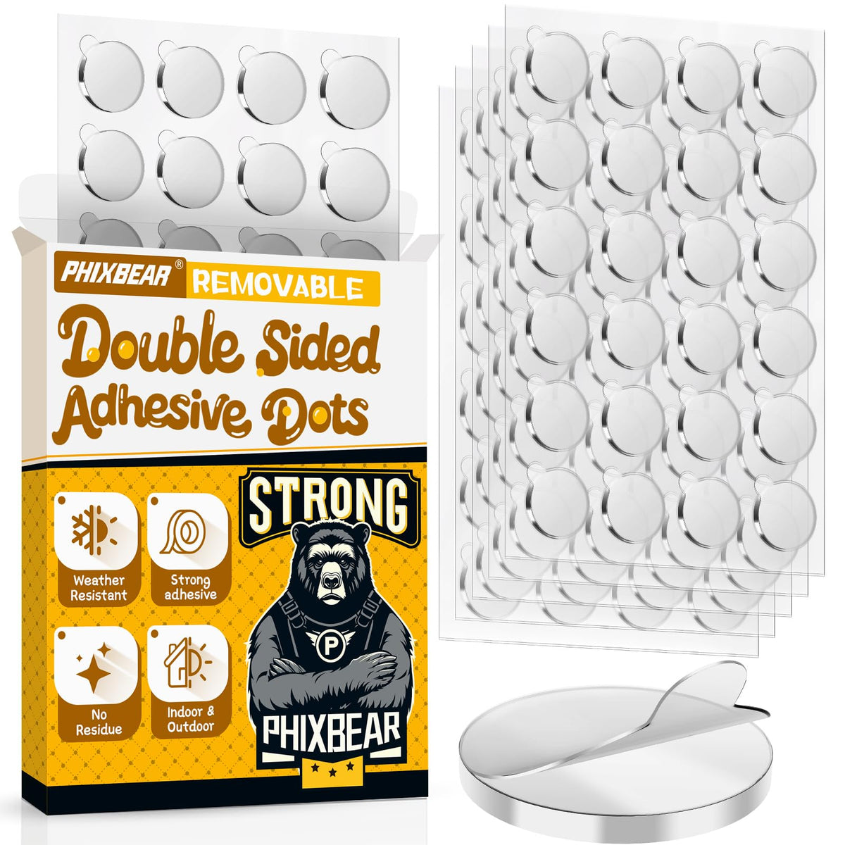 PHIXBEAR upgraded dots with pull tab for instant hold on displays