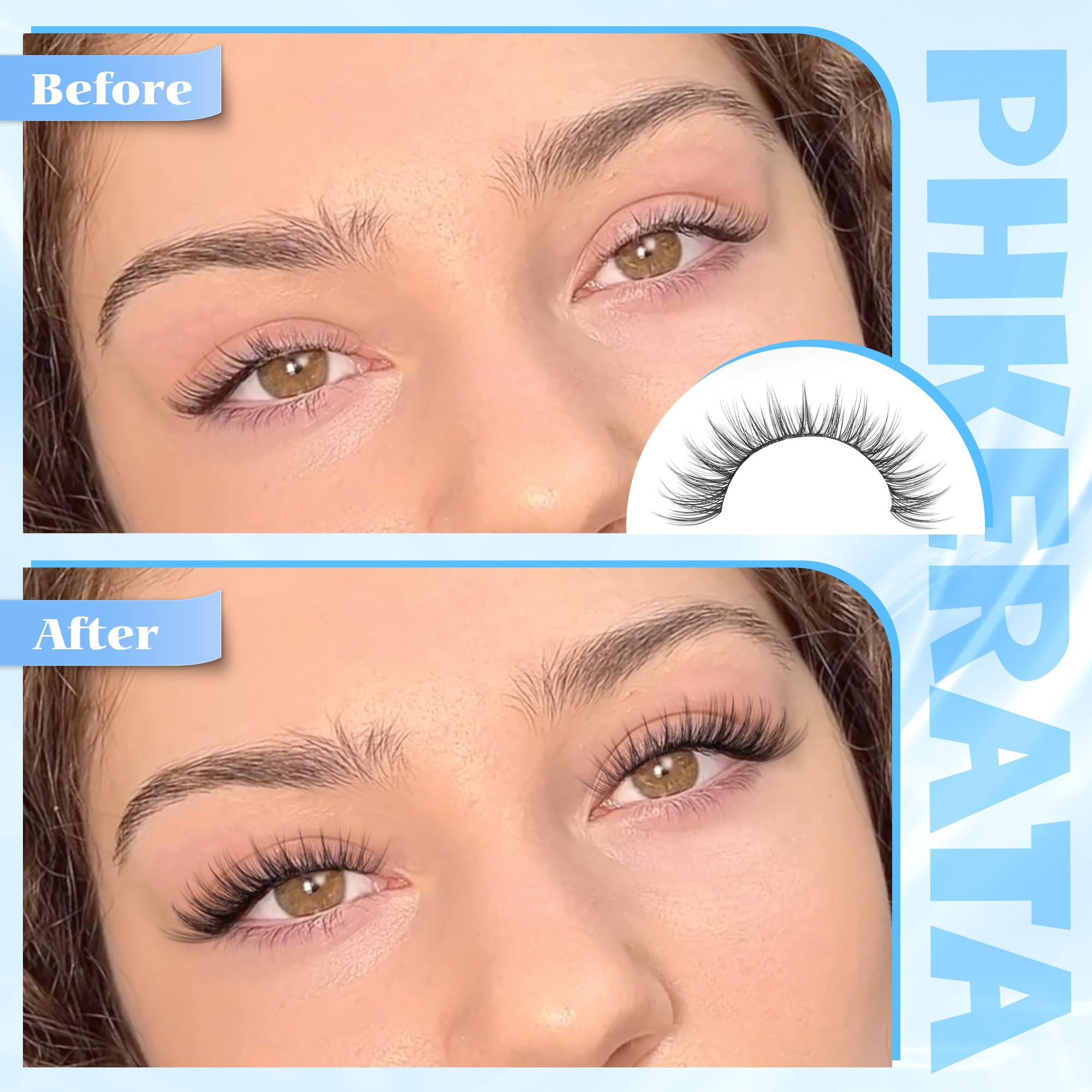 PHKERATA 14mm cluster lashes feature C-curvature for natural eyelid contour.
