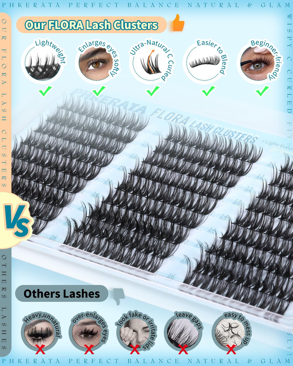 PHKERATA Flora Lash Clusters DIY-friendly, easy to apply for beginners.