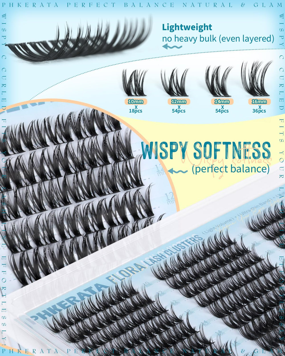 PHKERATA Flora Lash Clusters offer a natural, wispy look that blends with your lashes.