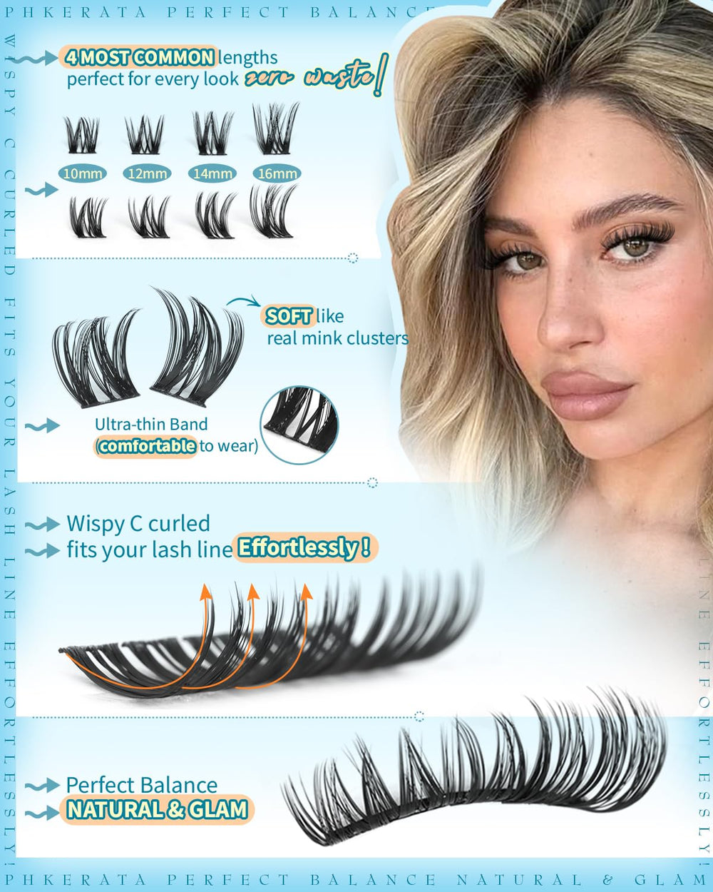 PHKERATA Flora Lash Clusters ultra-thin band closeup for comfortable daily wear.