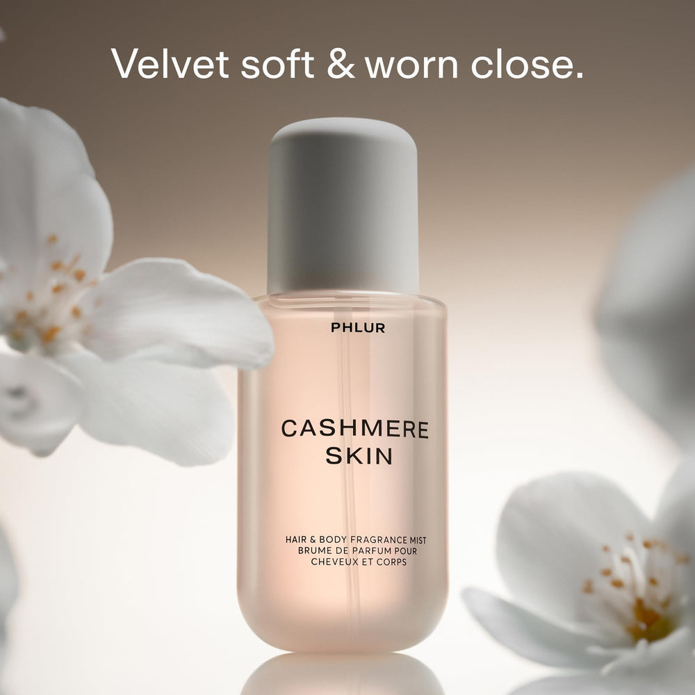 PHLUR Cashmere Skin mist on skin highlighting soft, close-to-body scent