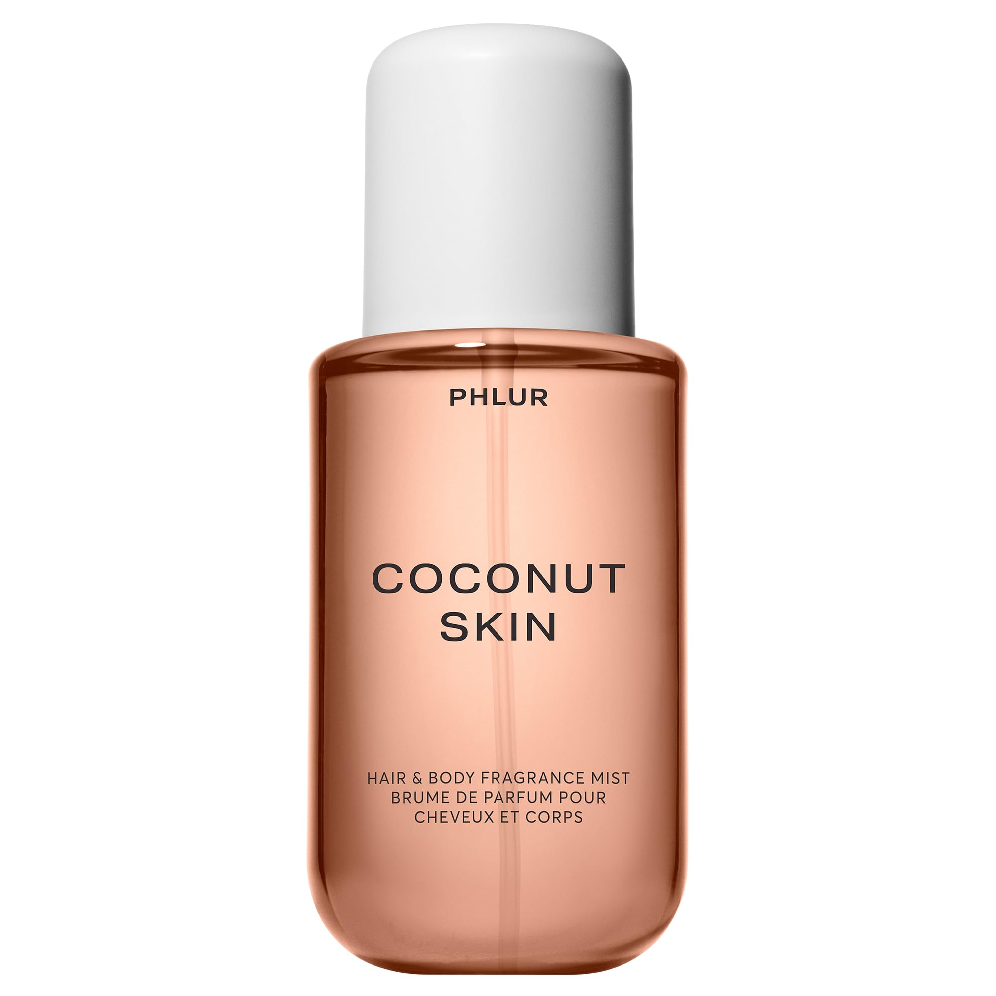 PHLUR Coconut Skin Body Mist bottle with tropical aroma for hair and skin.