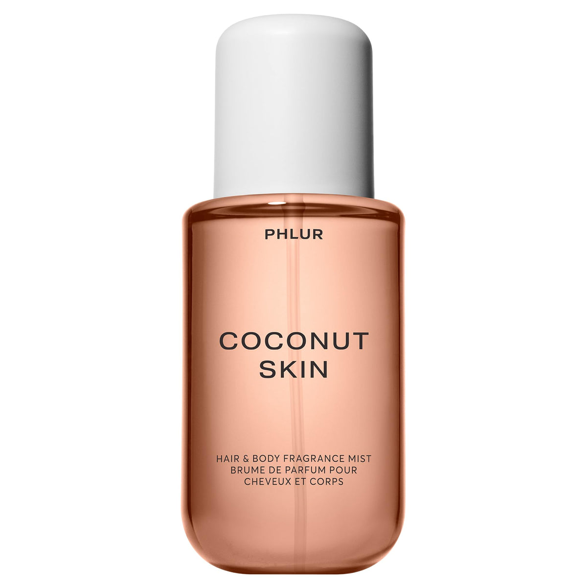 PHLUR Coconut Skin Body Mist bottle with tropical aroma for hair and skin.