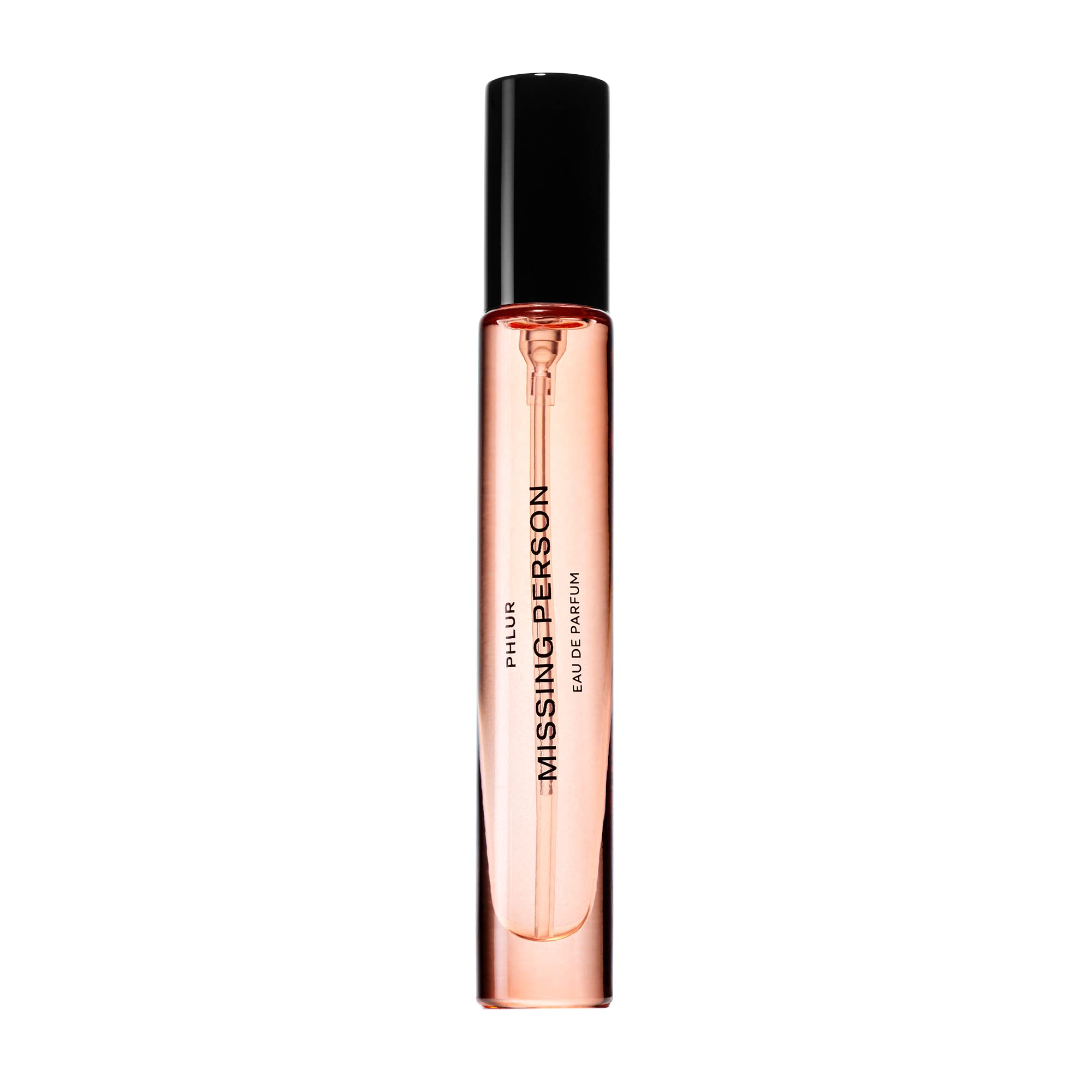 PHLUR Missing Person bottle-front, sleek on-the-go fragrance for daily wear.