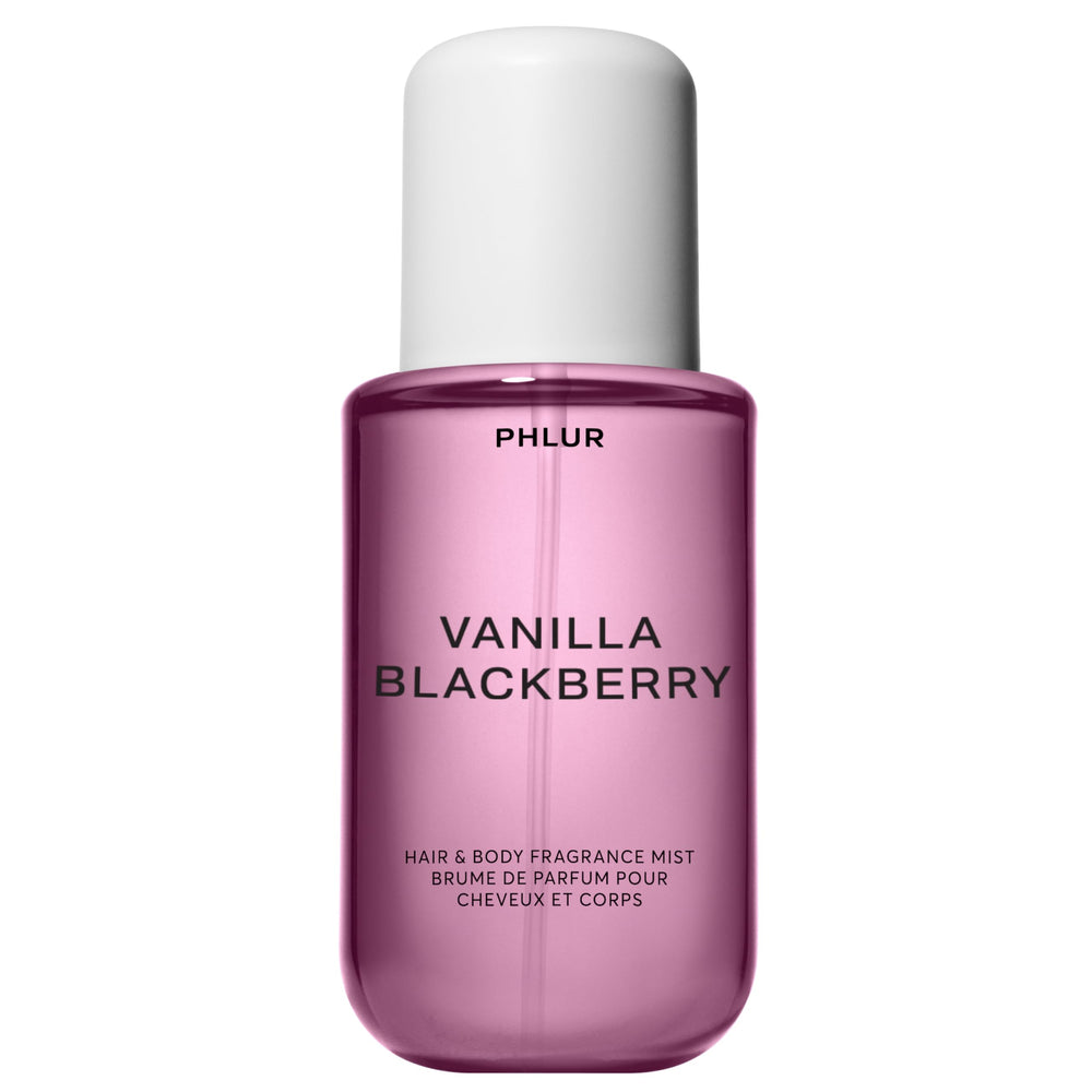 PHLUR Vanilla Blackberry Body Mist bottle with fruity vanilla scent for everyday wear.