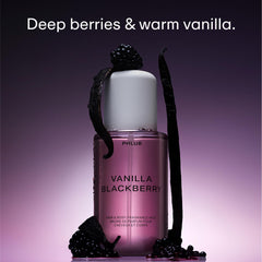PHLUR Vanilla Blackberry Body Mist spray ready for quick refresh throughout the day.