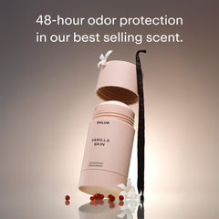 PHLUR Vanilla Skin deodorant stick close-up for easy, all-day protection.
