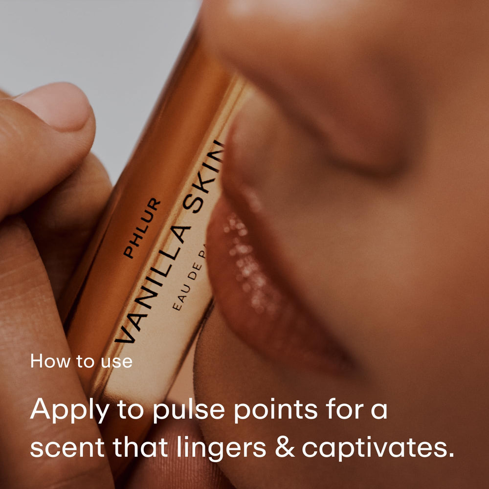 PHLUR Vanilla Skin base notes of vanilla and sandalwood linger