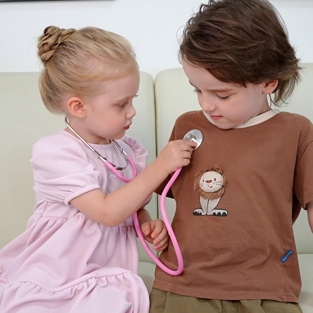 Phobby kids stethoscope set inside box for easy gift and setup.