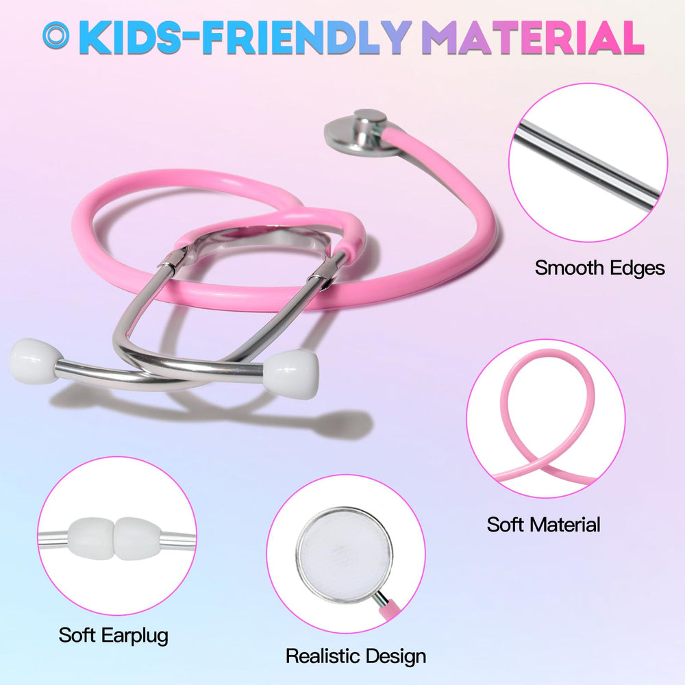 Phobby stethoscope toy closeup ear tips show smooth comfort for kids.