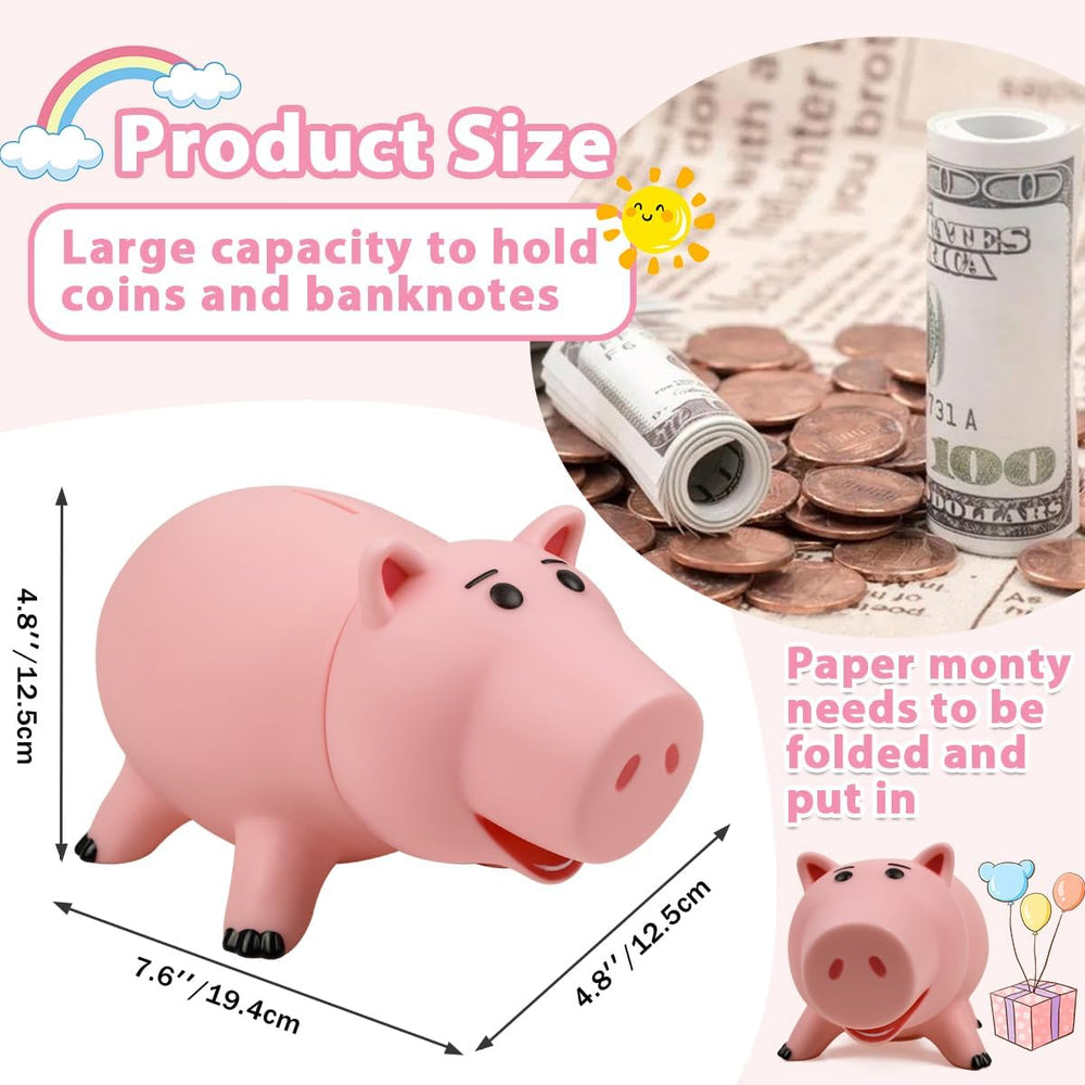 PHOCAS Hamm Piggy Bank pink bottom stopper simplifies coin retrieval