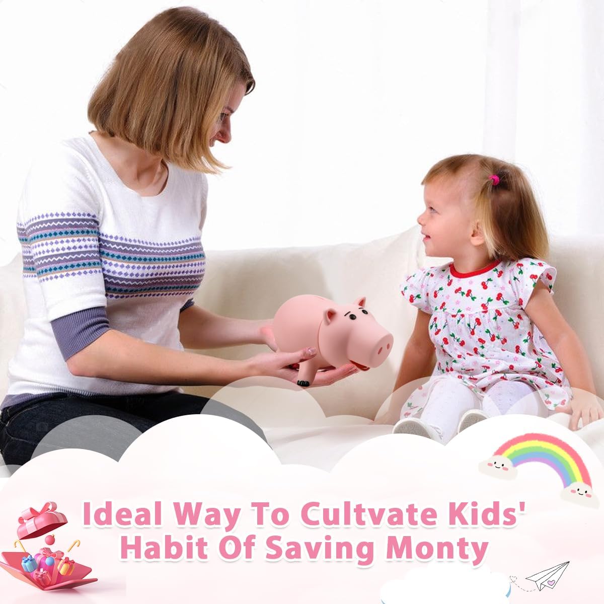 PHOCAS Hamm Piggy Bank pink removable head for easy coin access