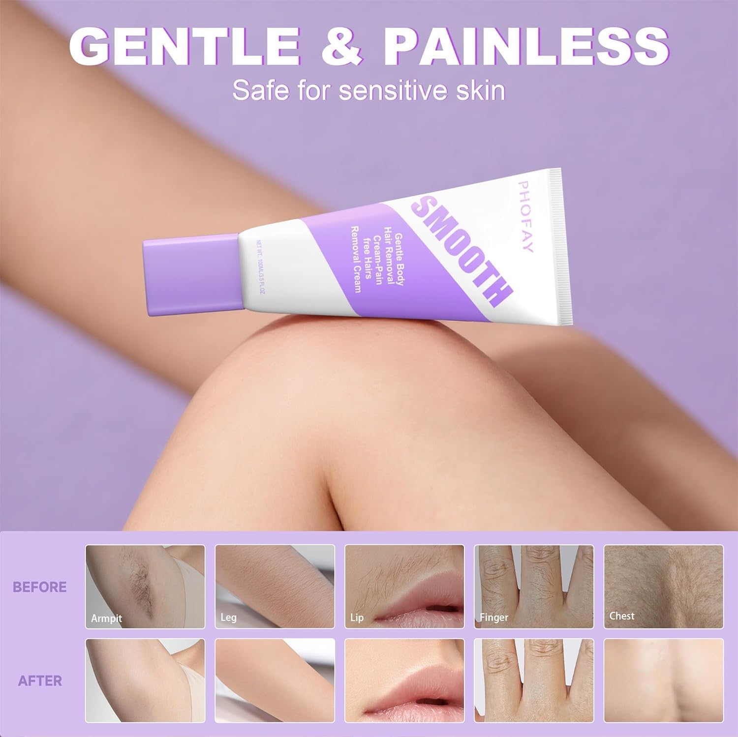 PHOFAY application-arm image demonstrates safe, effective depilation for arms and legs