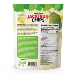 Pho'nomenal Jackfruit Chips close-up highlights golden crunch and fiber-rich snack appeal.