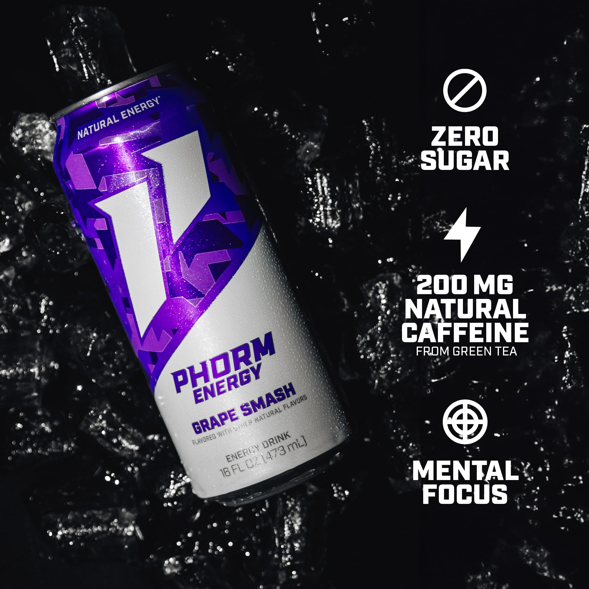 Phorm Energy Grape Smash bottle close-up emphasizes vibrant flavor