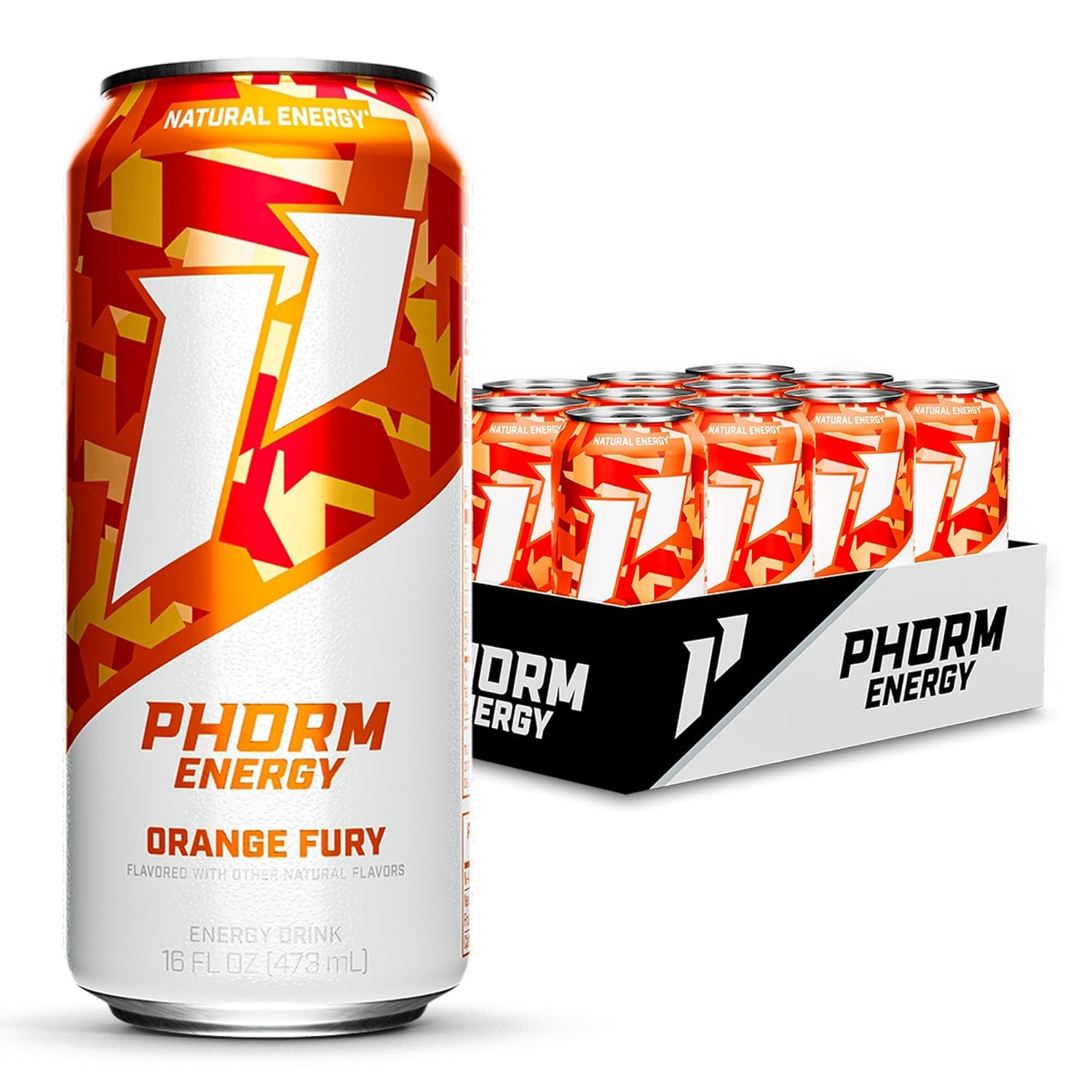 PHORM ENERGY Orange Fury can front view showing citrus flavor and caffeine lift