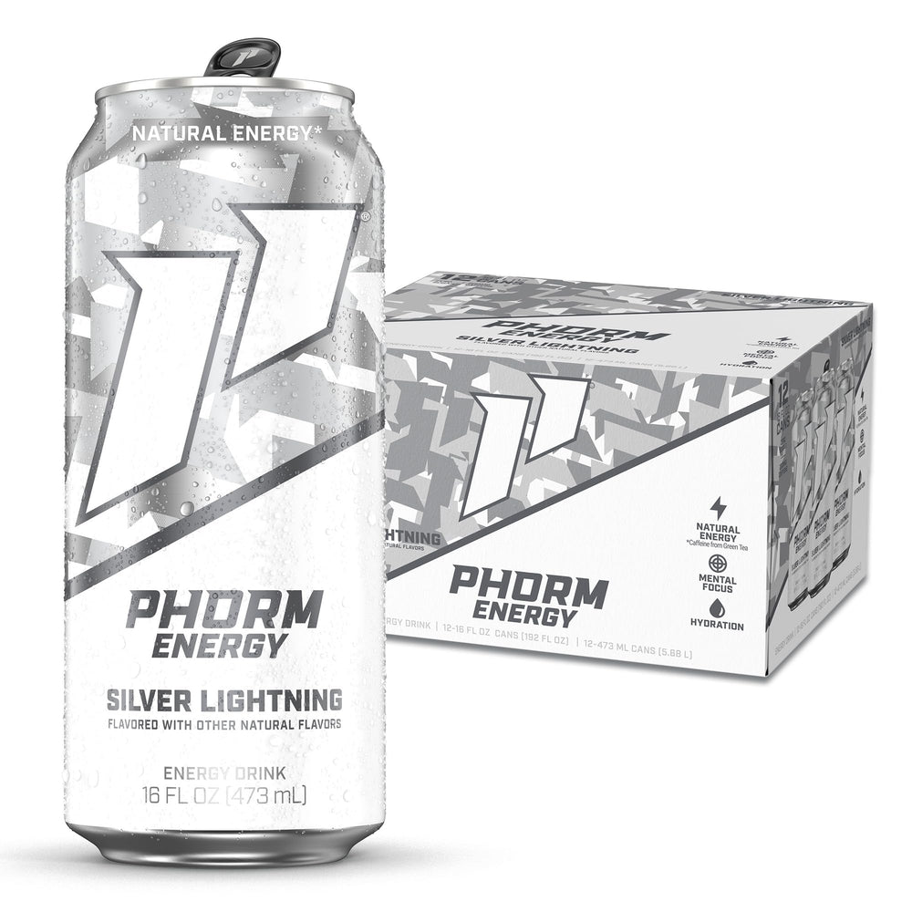 PHORM ENERGY Silver Lightning can front view with crisp sugar-free energy.