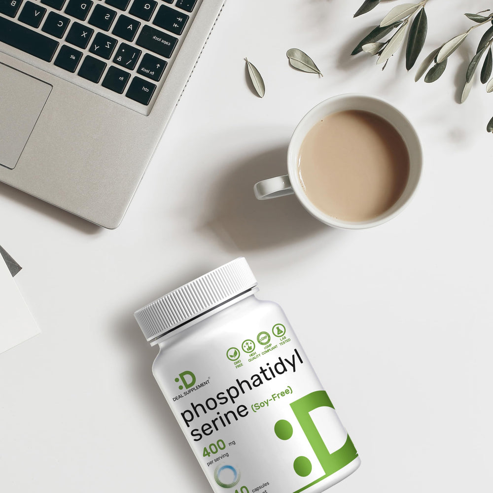 Phosphatidylserine sunflower lecithin capsules inside bottle: compact for travel and daily use.