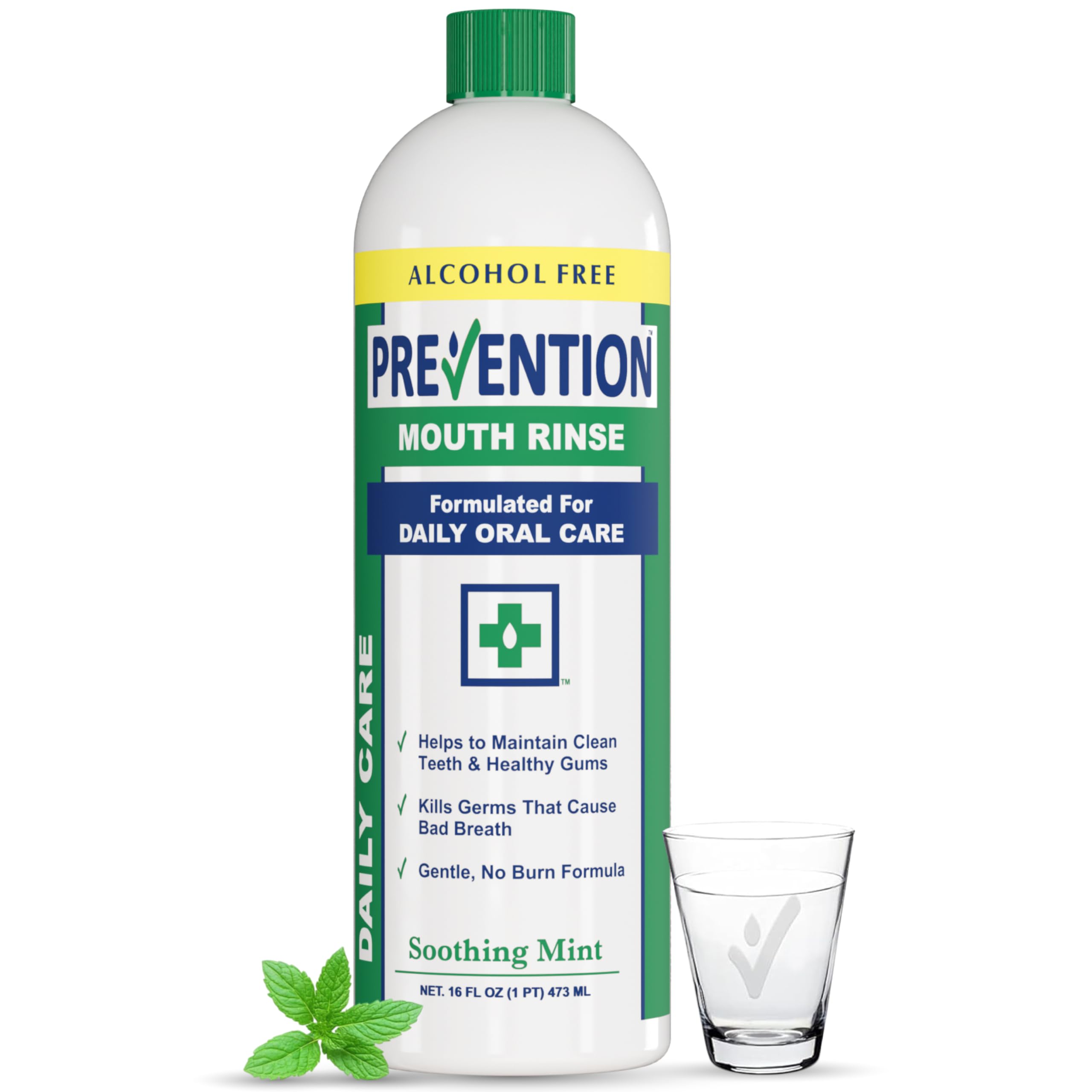 PHS Brands Prevention mouthwash bottle front with alcohol-free formula.