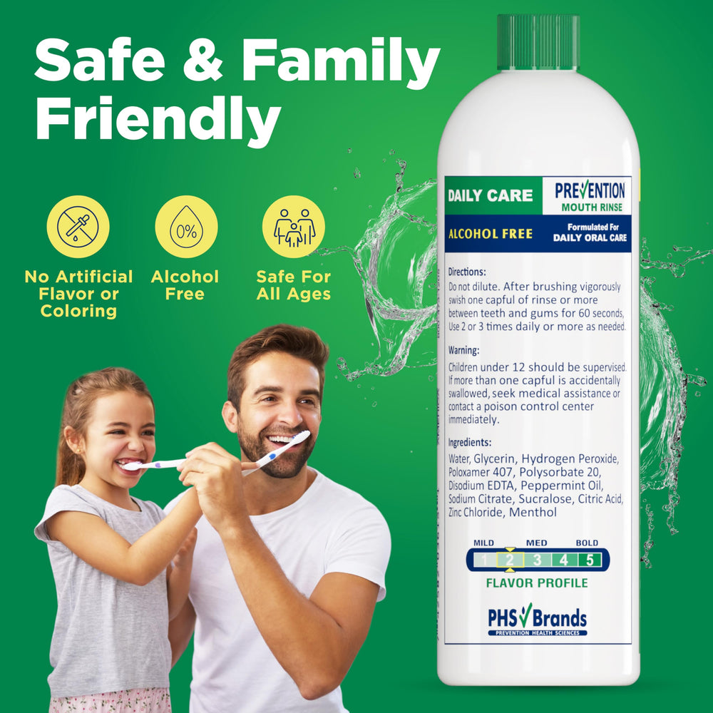 PHS Brands Prevention mouthwash shown in daily-use scene for family care.