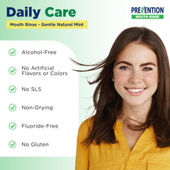 PHS Prevention mouthwash pour action showing minty fresh breath potential.