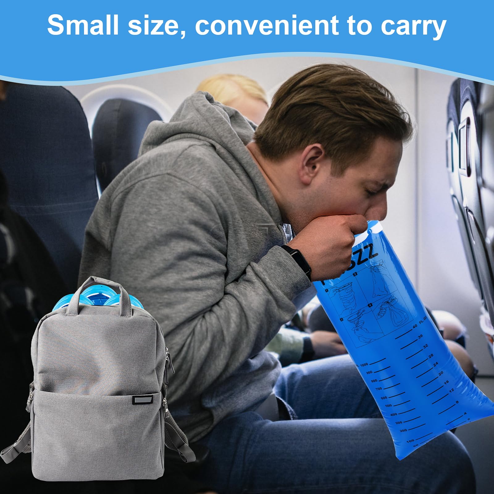 PHSZZ blue barf bag ideal for cars and flights.