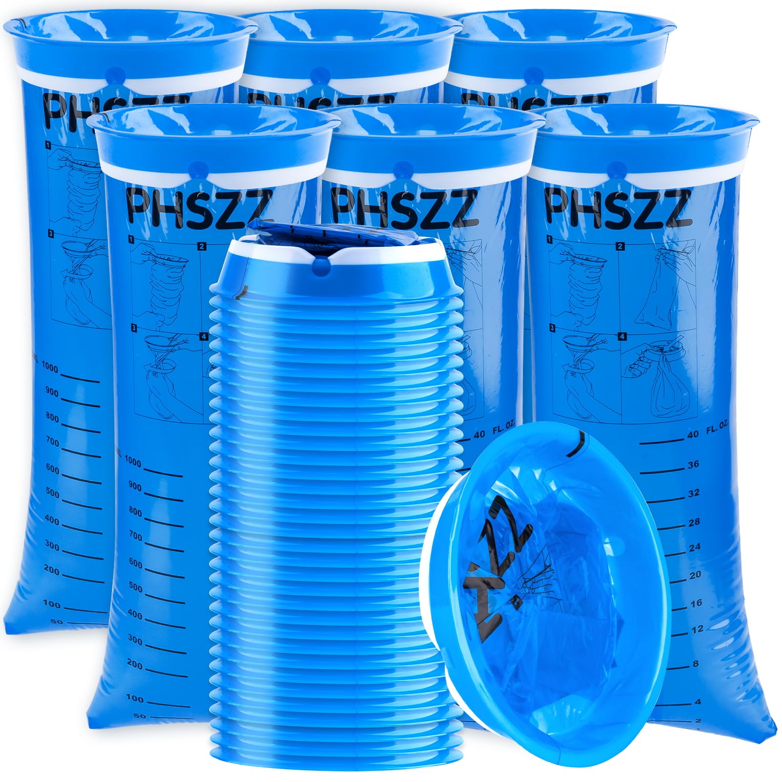 PHSZZ vomit bag 1000 ml blue, leak-resistant for travel use.