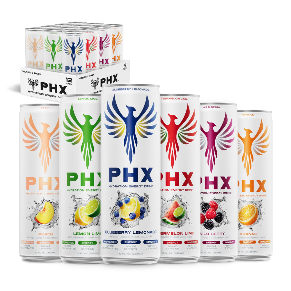PHX Hydration Energy bottle displaying the electrolyte blend for active days