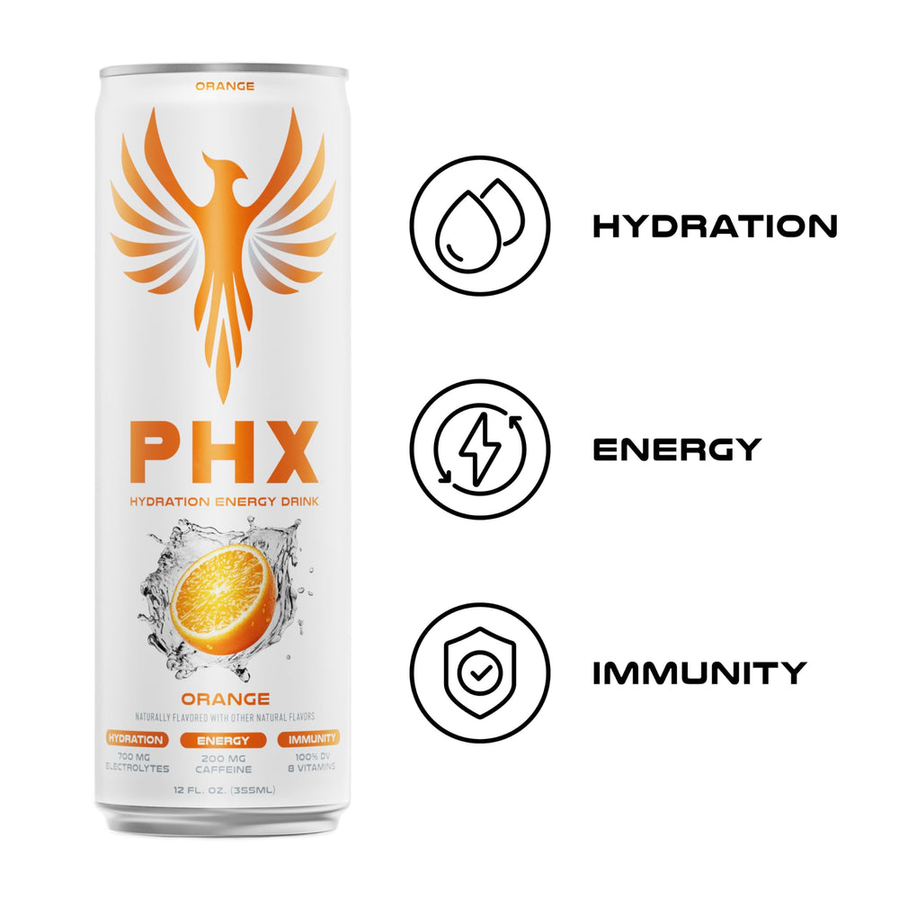 PHX Hydration Energy being poured into a glass for a refreshing drink