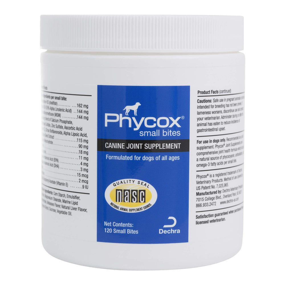 PhyCox dog joint soft chews bottle illustrates easy, convenient support for aging dogs.