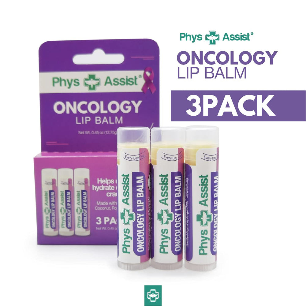 PhysAssist organic coconut oil detail underscores creamy moisture for chapped lips.