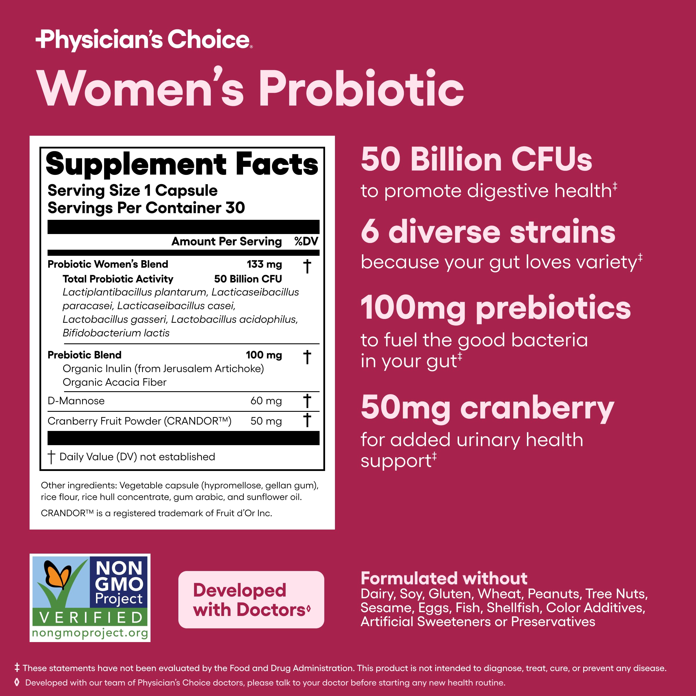 Physician's CHOICE six-strains label highlights targeted probiotic blend