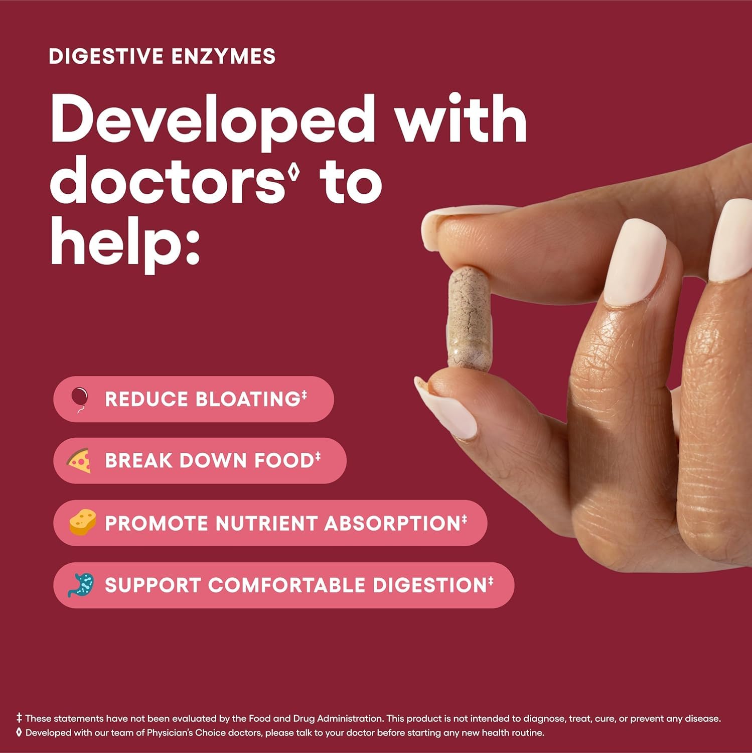 Physician's CHOICE Digestive Enzymes bottle close-up aids digestion