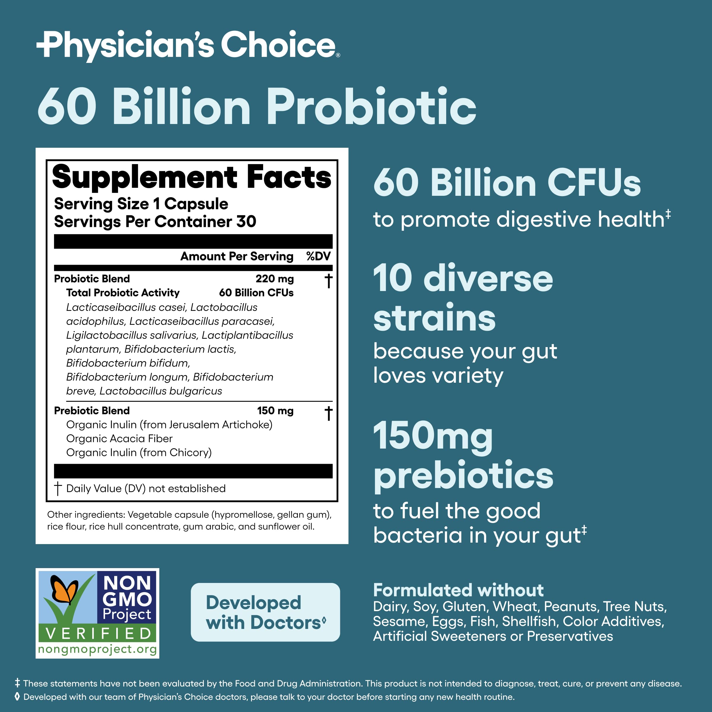 Physician's CHOICE digestive enzymes bottle label closeup showing enzyme blend.