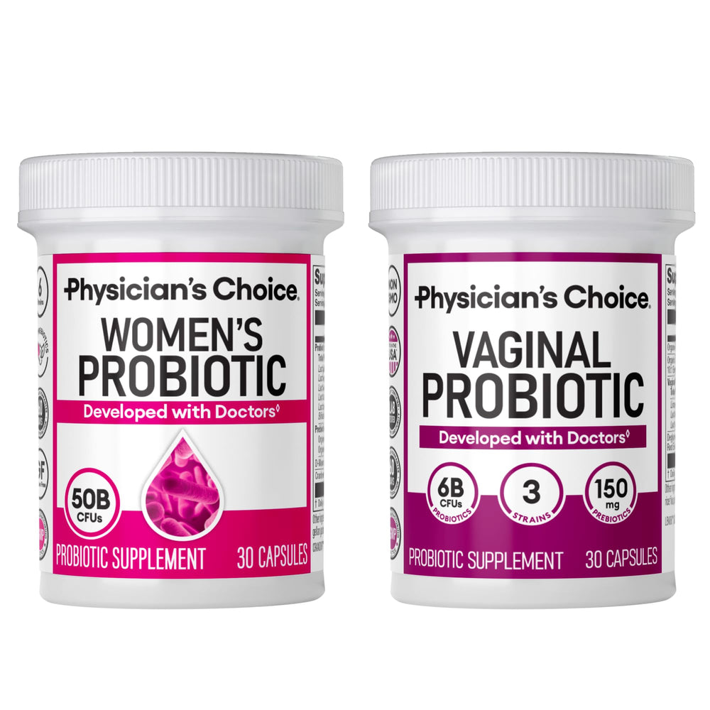 Physician's CHOICE feminine power duo bottle front for daily vaginal and digestive support