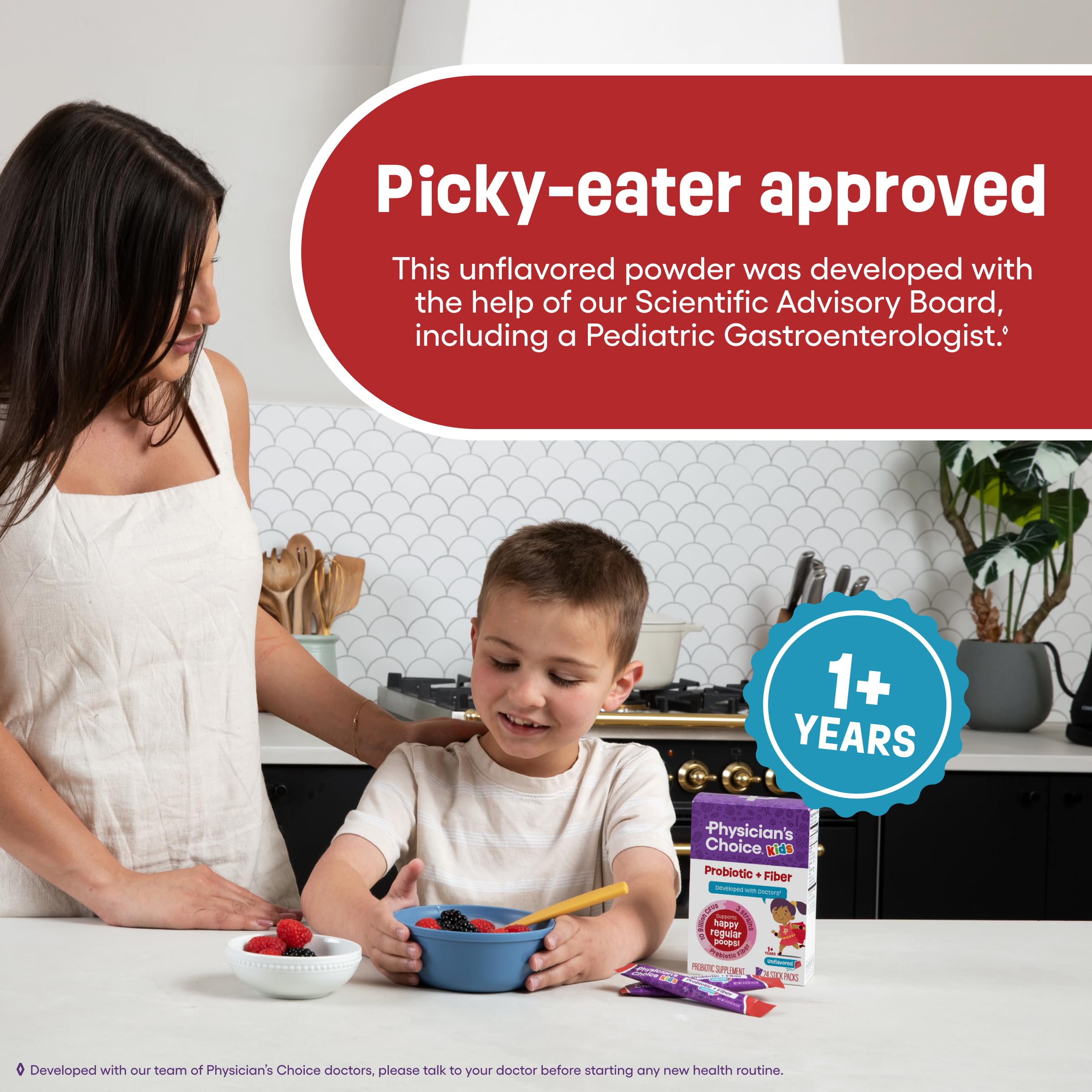 Physician's Choice Kids probiotic fiber packets 24-stick box for convenient daily use
