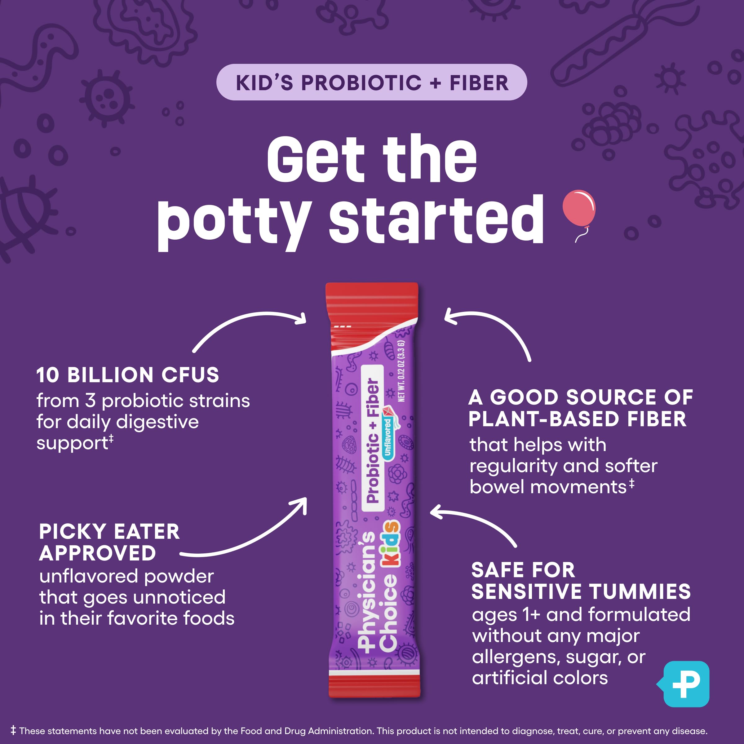 Physician's Choice Kids probiotic fiber packets allergen-free formula