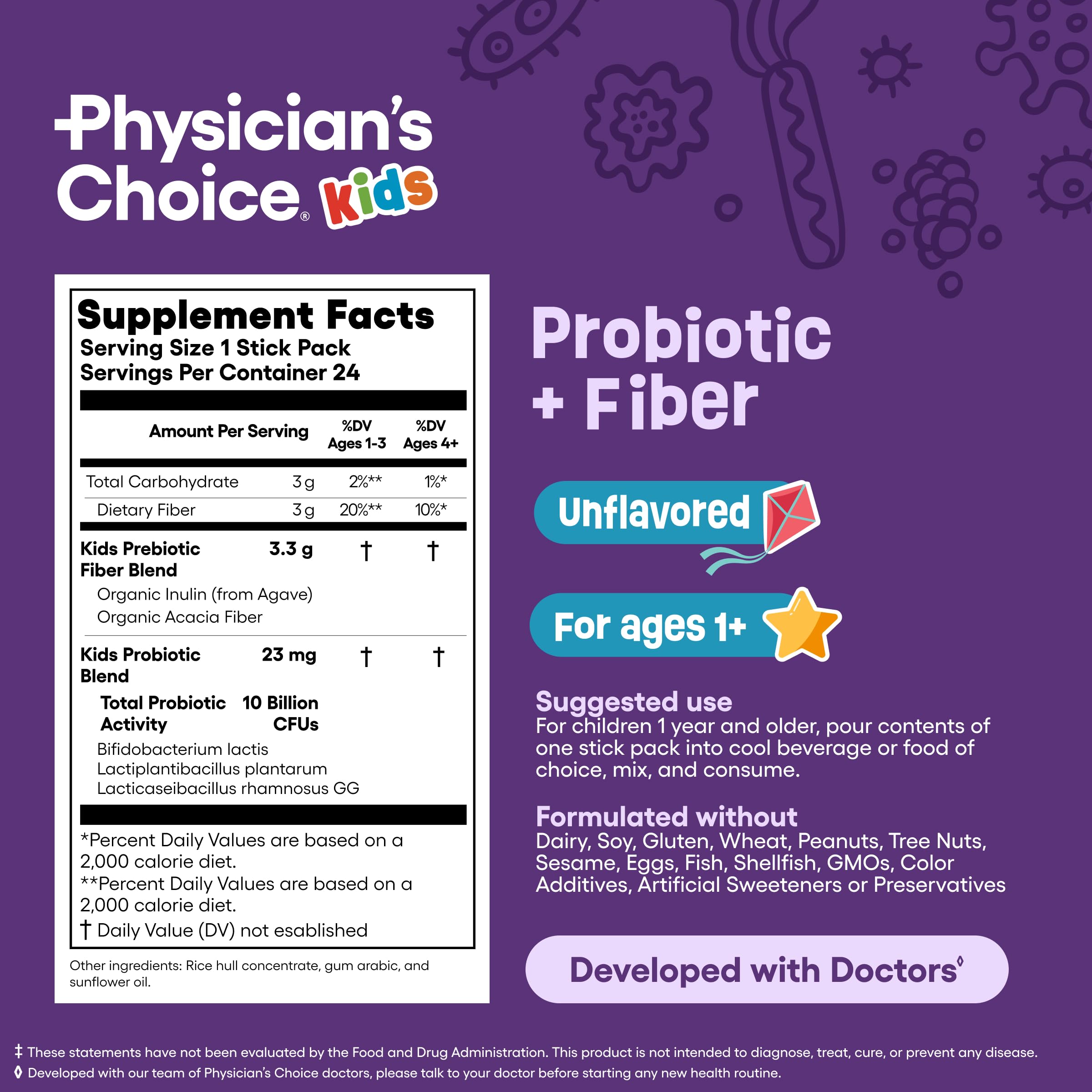 Physician's Choice Kids probiotic fiber packets doctor-developed formula for children