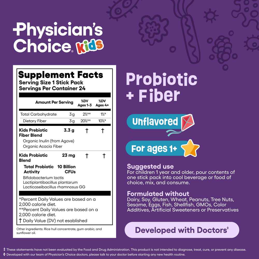 Physician's Choice Kids probiotic fiber packets doctor-developed formula for children