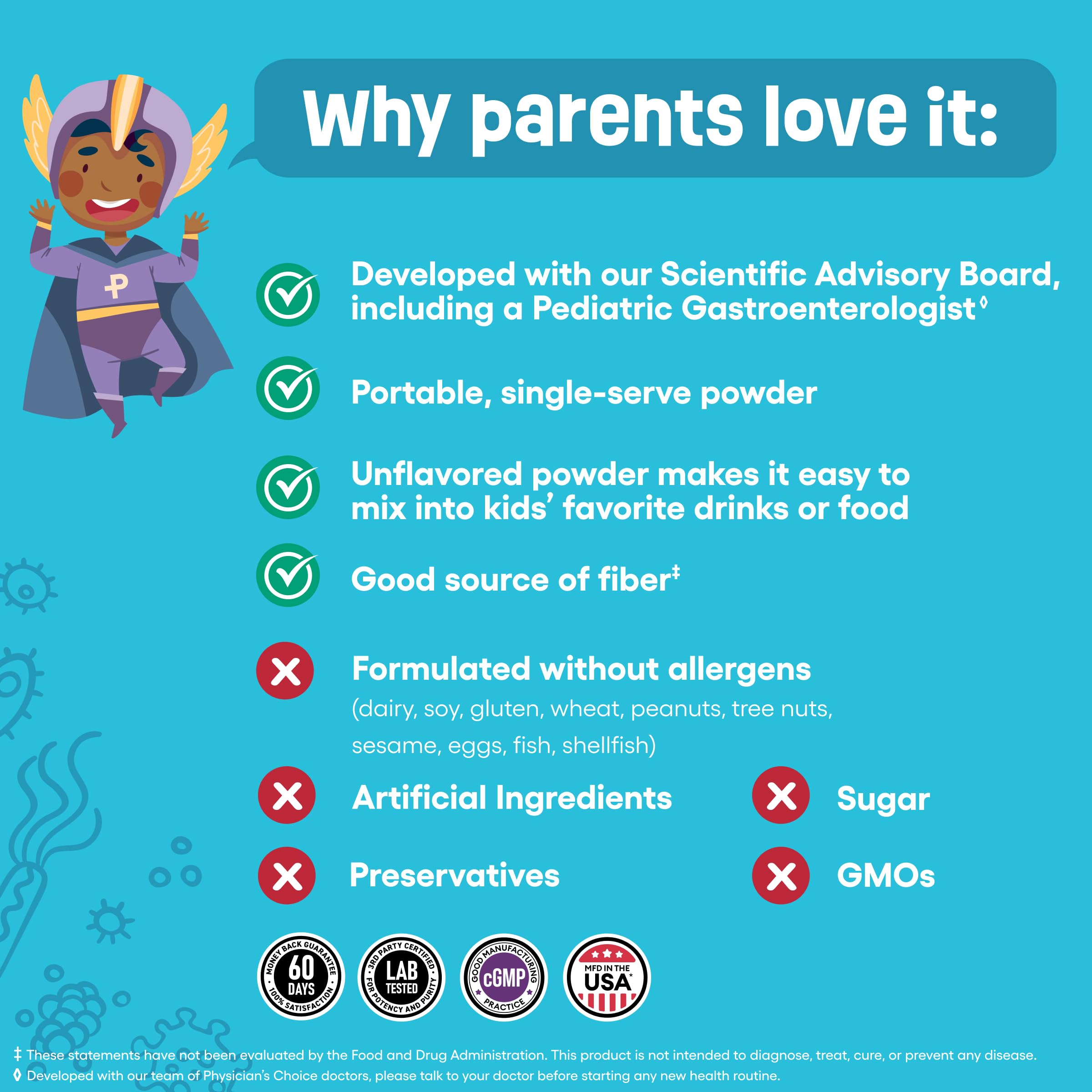 Physician's Choice Kids probiotic fiber packets plant-based fiber source