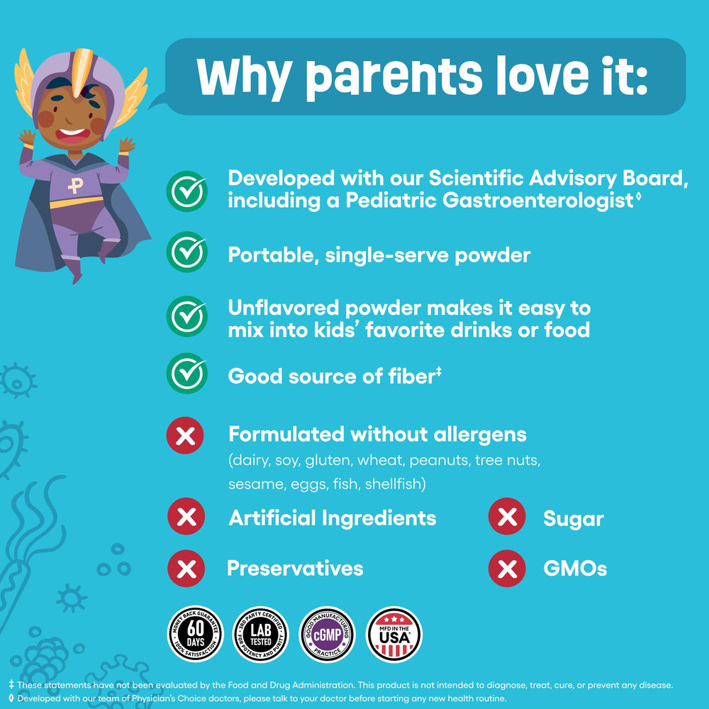 Physician's Choice Kids probiotic fiber packets plant-based fiber source