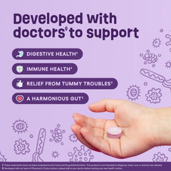Physician's CHOICE L. rhamnosus GG infographic highlighting clinically studied probiotic strain.