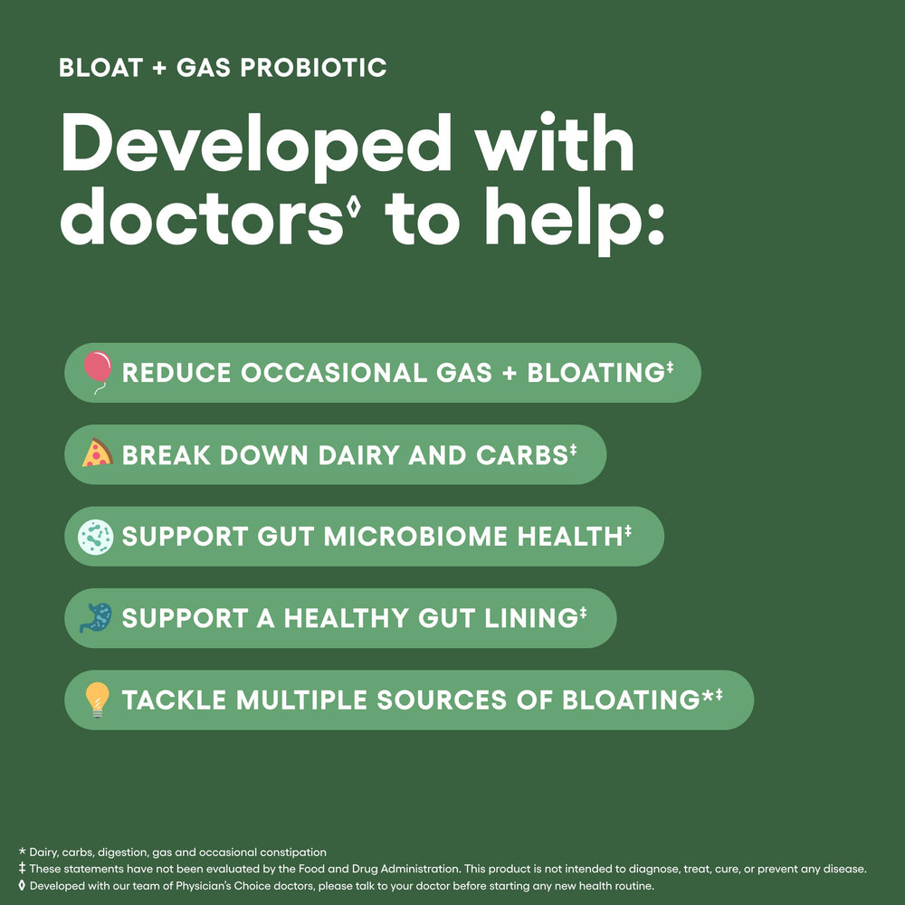 Physician's CHOICE lactase and alpha-galactosidase enzymes aid hard-to-digest foods.
